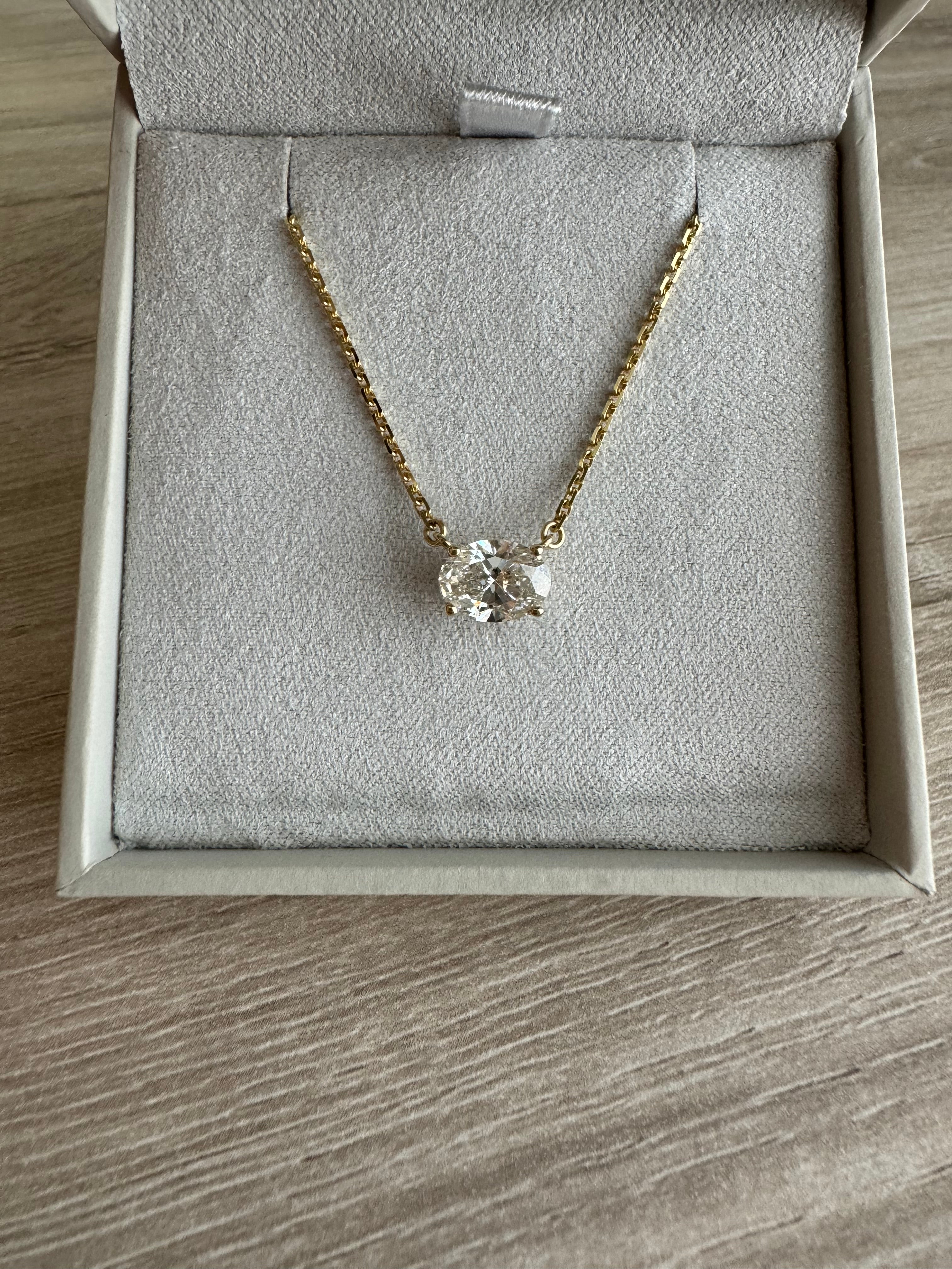 10k yellow gold 1.15 carat lab grown oval diamond necklace - 21"