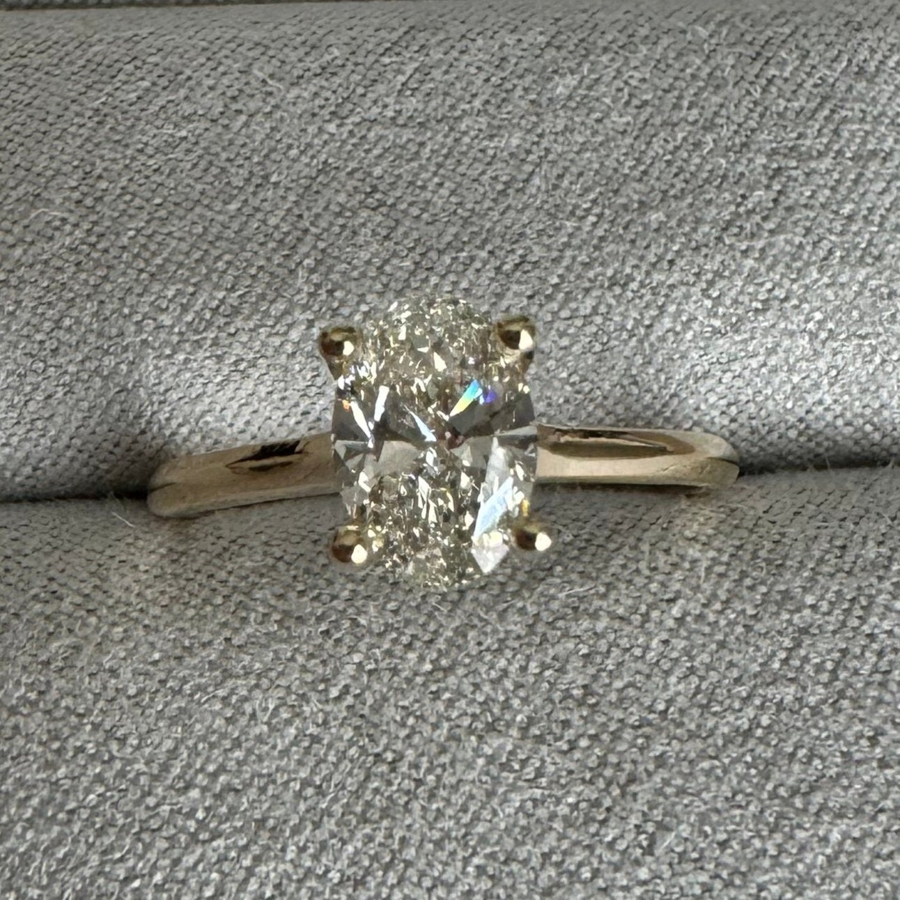 1st payment: 14k yellow gold oval diamond solitaire engagement ring with knife edge shank - Size 7.25