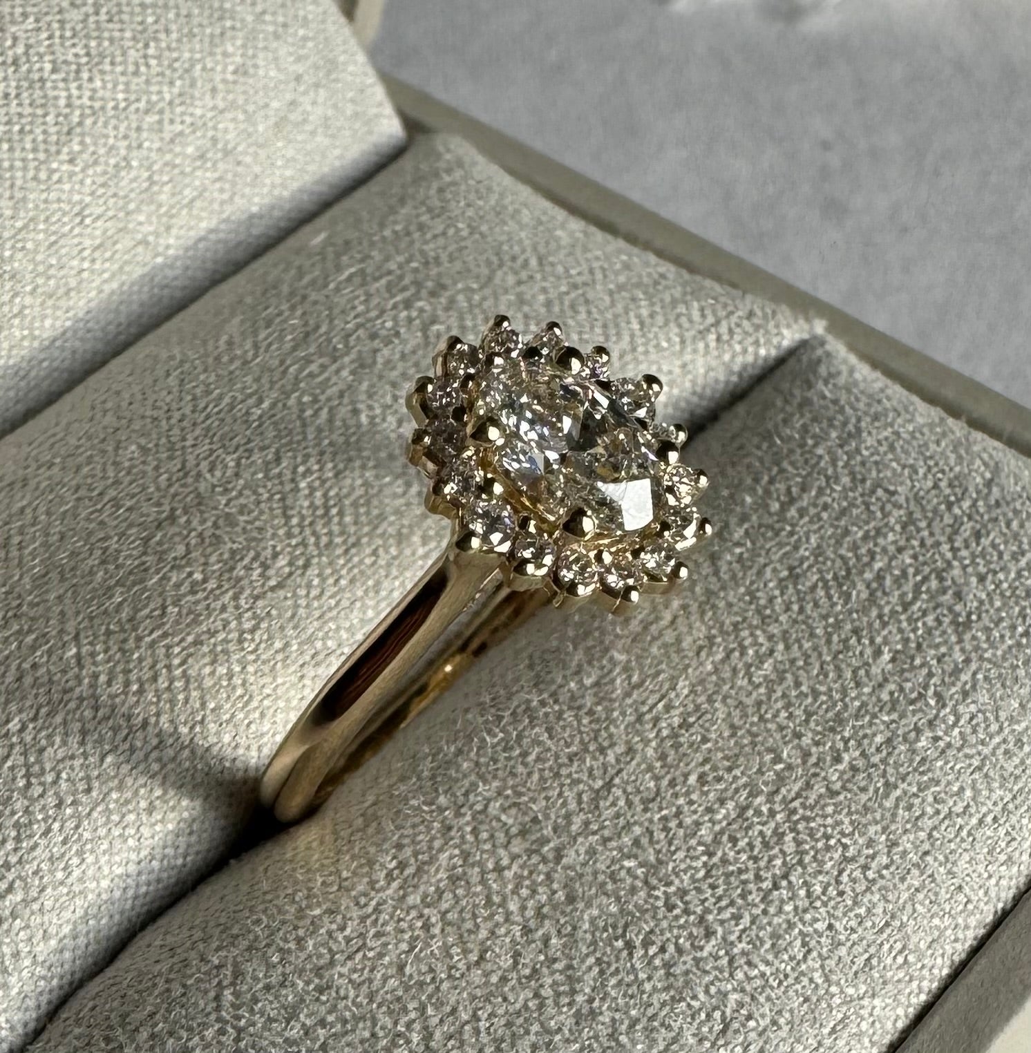 Custom 14k yellow gold lab grown diamond halo engagement ring- Size 5