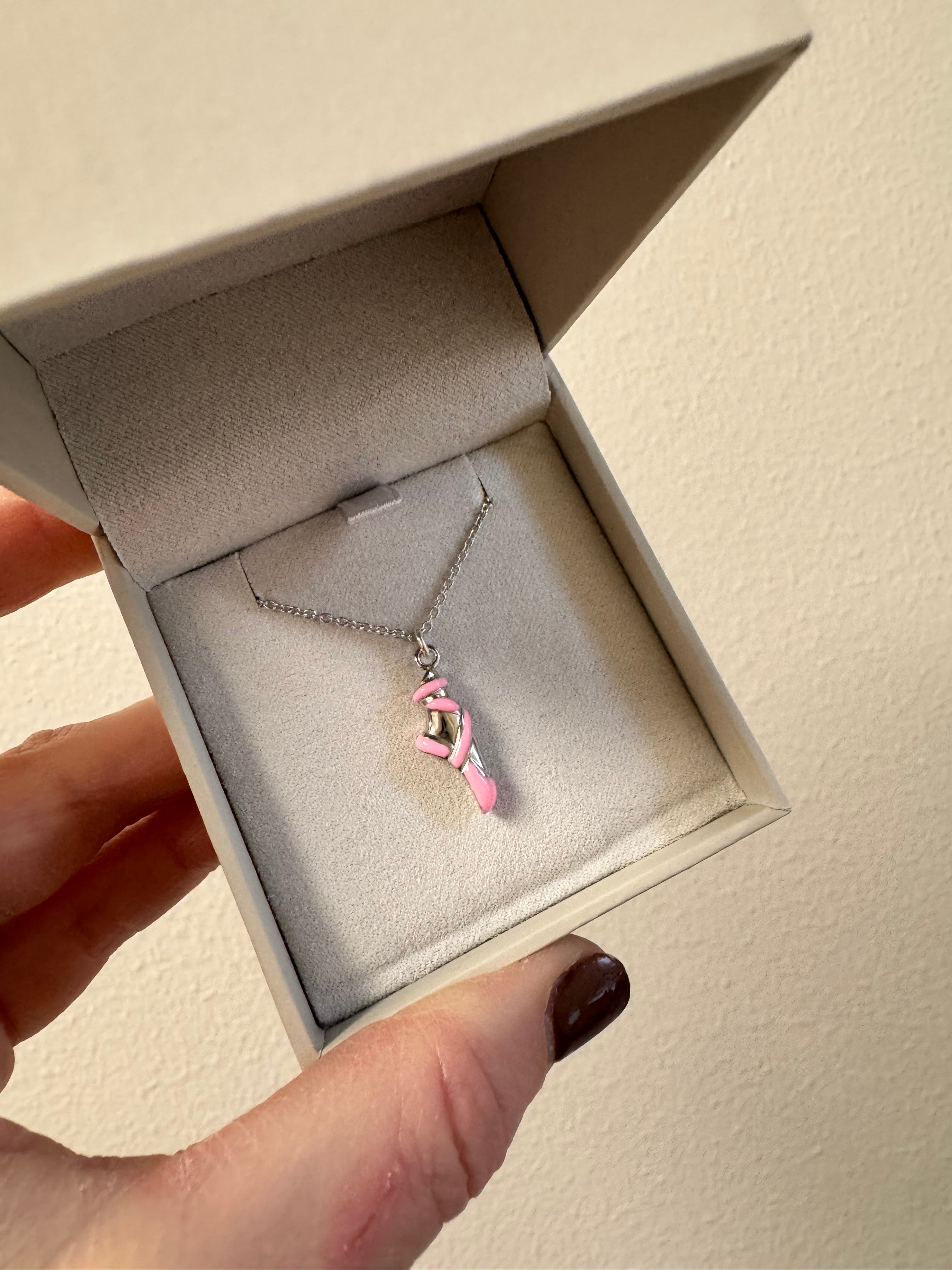 Sterling Silver Rhodium-plated Pink Enamel Ballet Slipper Charm on a Sterling Silver Rhodium-plated 1.25mm Cable Chain- 16"