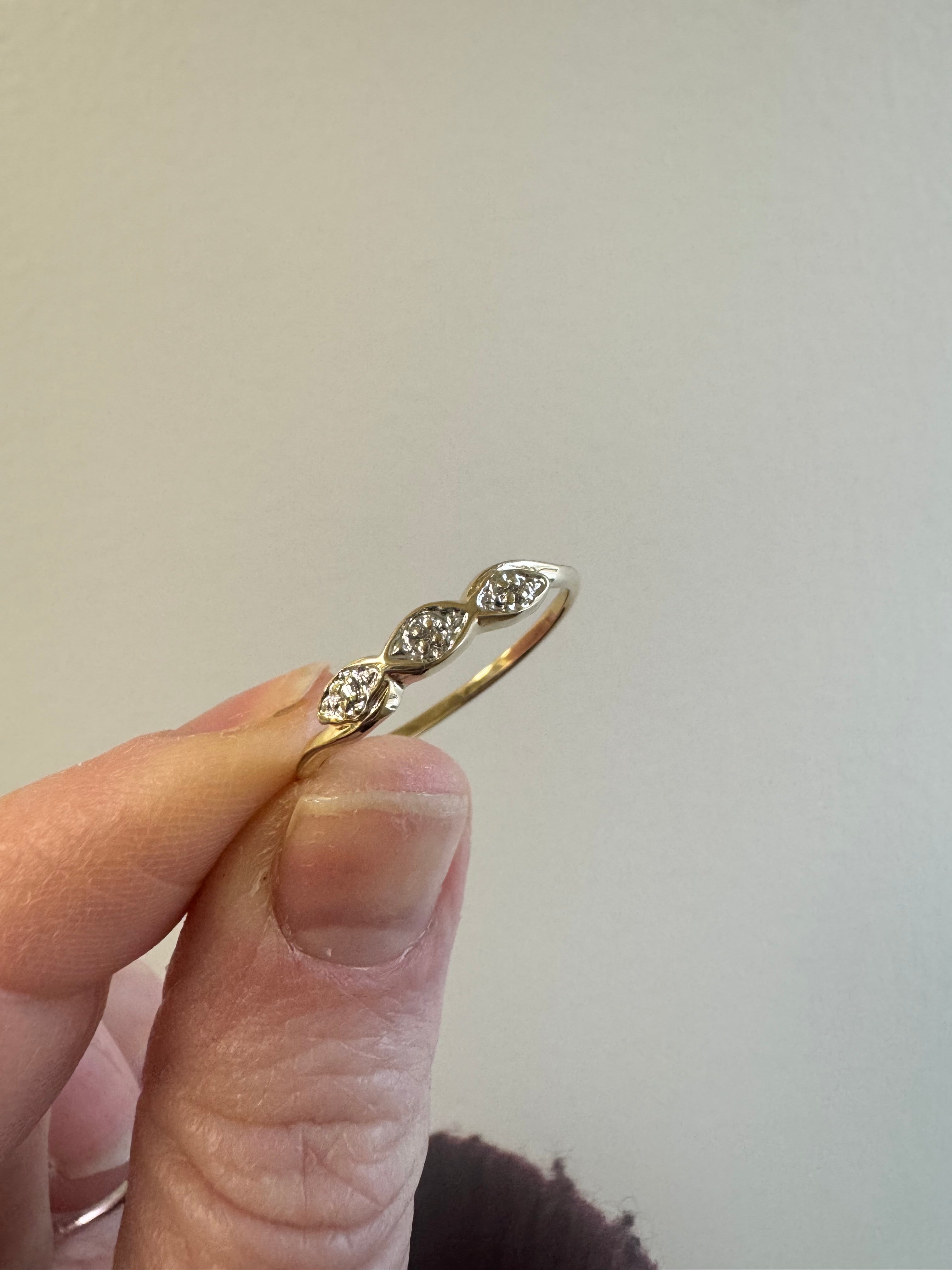 Yellow gold fashion ring with 3 diamonds: Size up to 9.5 with new shank