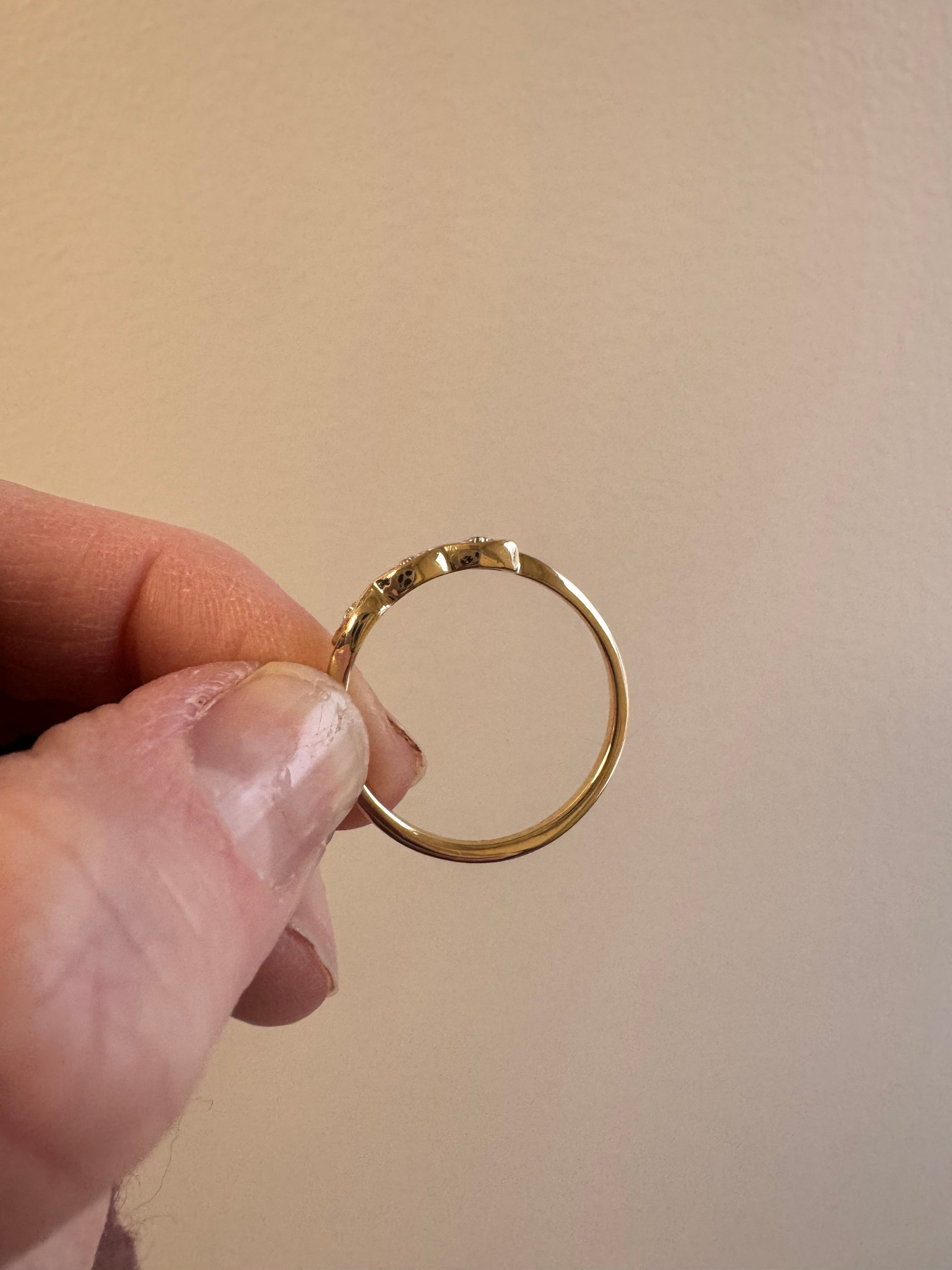 Yellow gold fashion ring with 3 diamonds: Size up to 9.5 with new shank