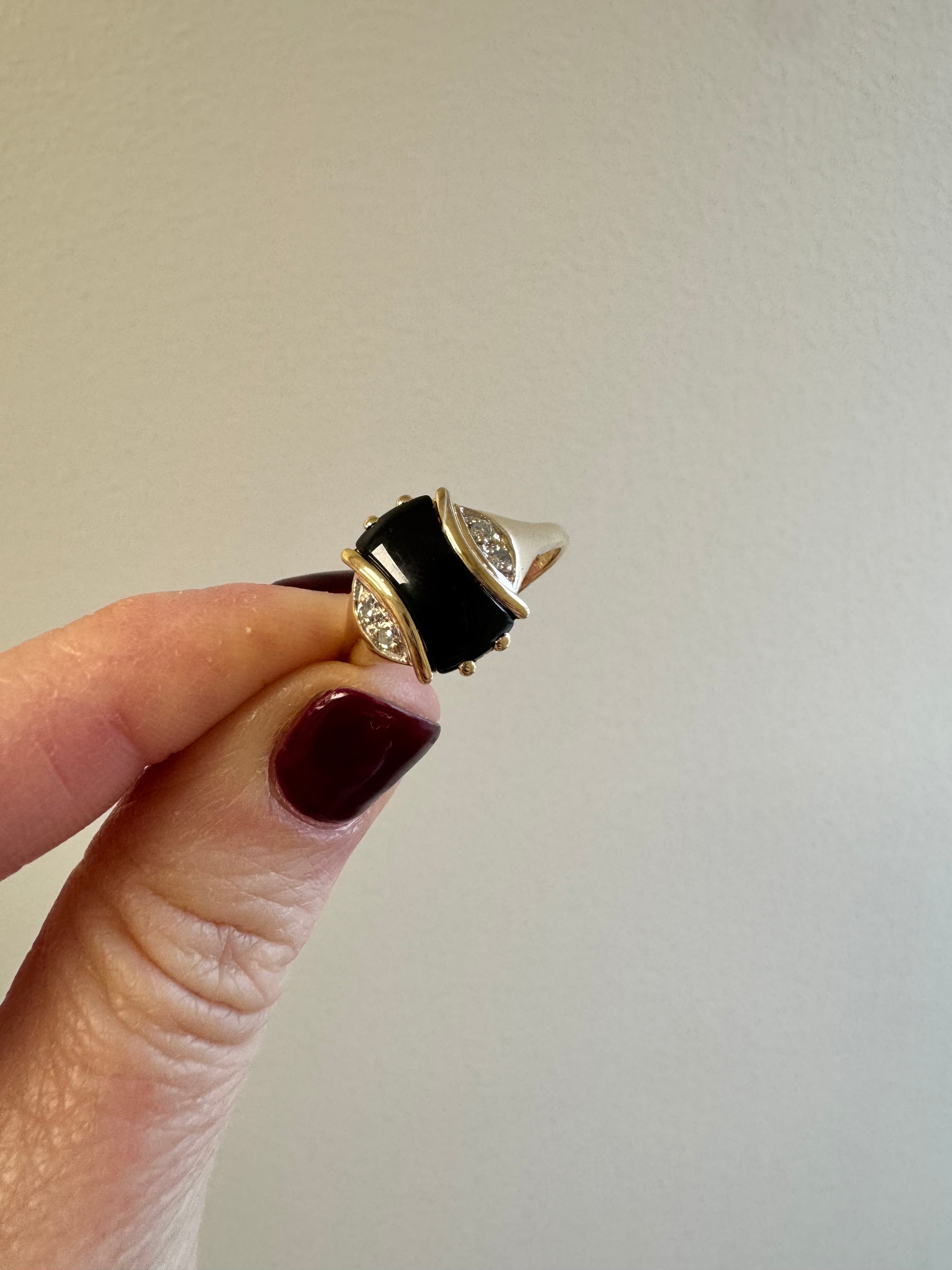 Yellow gold onyx & diamond ring. Size up to 10.5.