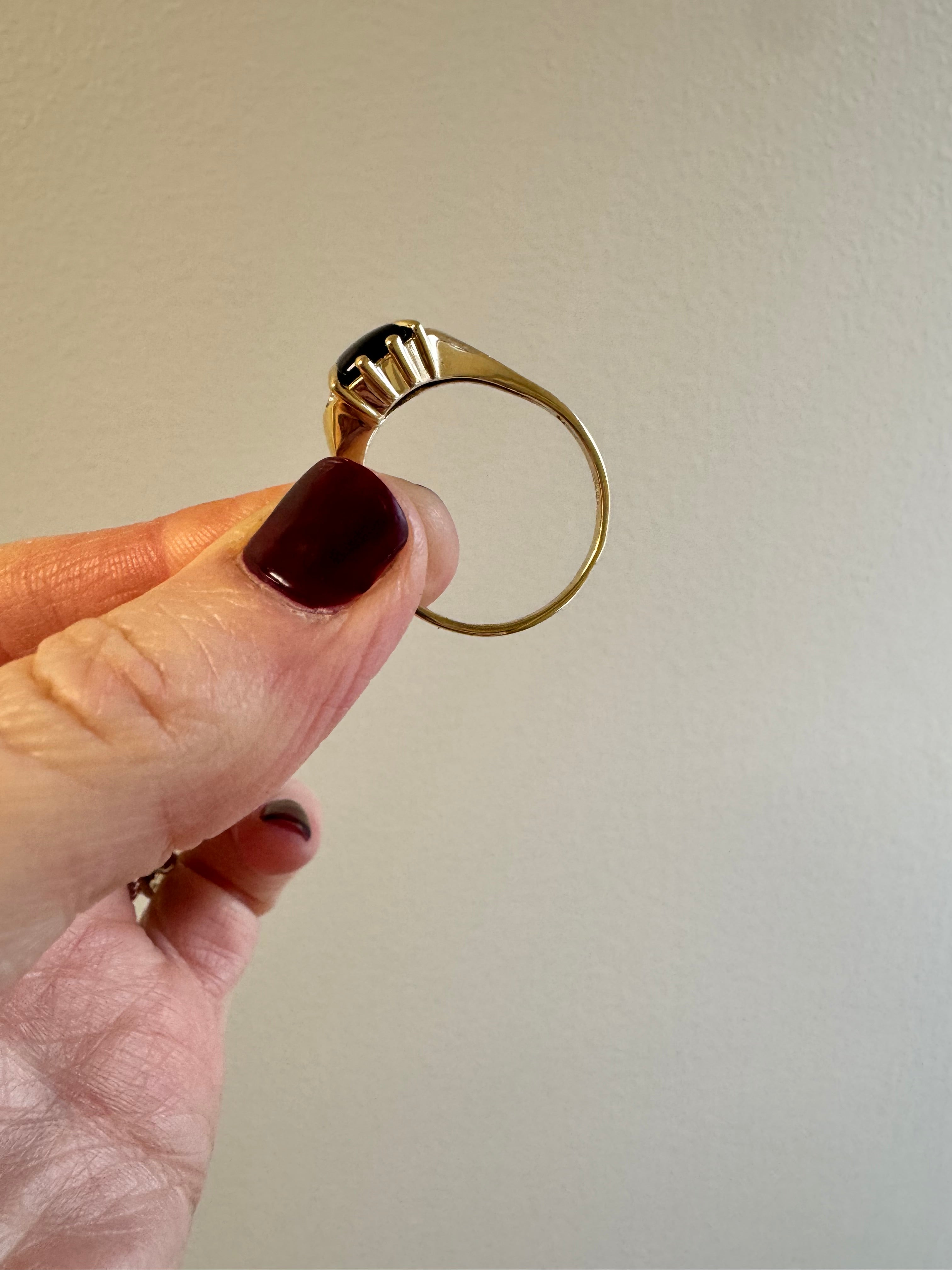 Yellow gold onyx & diamond ring. Size up to 10.5.
