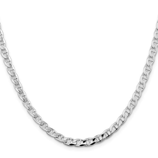24" Sterling Silver Rhodium-plated 4.65mm Flat Cuban Anchor Chain