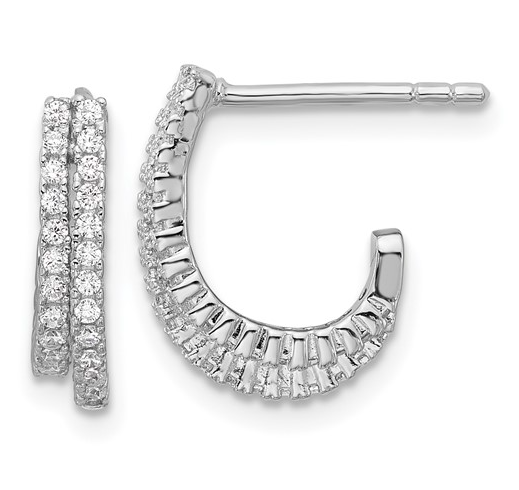 Rhodium-plated Sterling Silver CZ 'J' Hoops