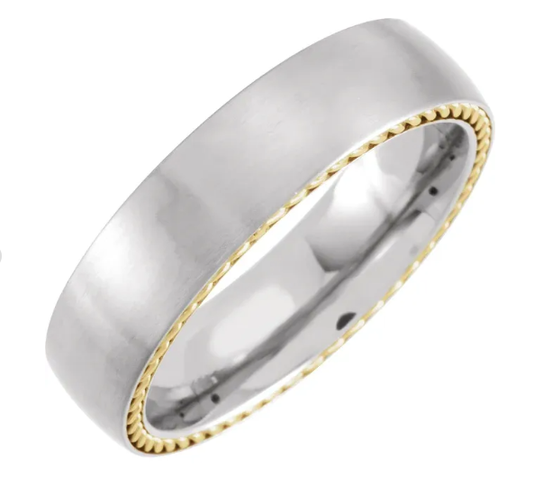 Titanium & 18K Yellow Gold PVD Rope Inlay 6 mm Comfort-Fit Half Round Band in a Size 9.5
