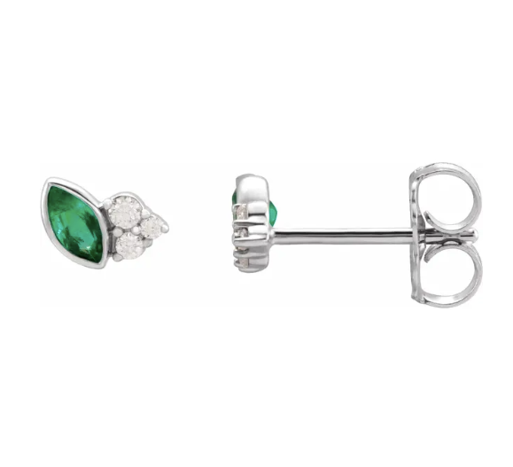 14K White Lab-Grown Emerald & .05 CTW Natural Diamond Earrings