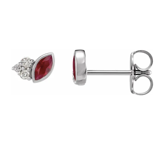 14K White Lab-Grown Ruby & .05 CTW Natural Diamond Earrings