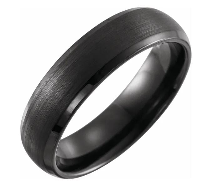 Black PVD Tungsten 6 mm Beveled Satin Band Size 8.5