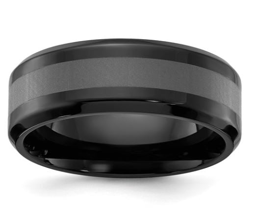 Titanium Polished Black IP-plated Brushed Center 8mm Band. Size 12.