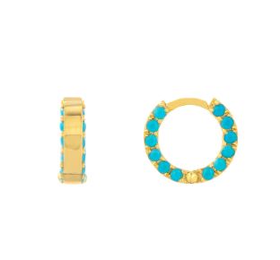 1- 14K yellow gold hoop earring with turquoise stones