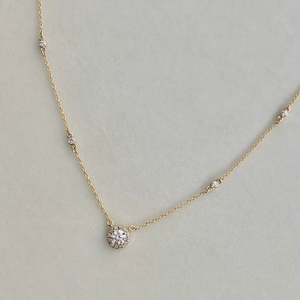 Yellow Gold Diamond Halo Station Necklace