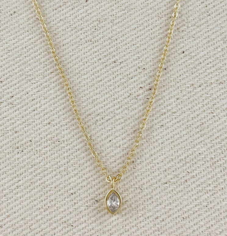 18k Gold Filled Ellipse Solitaire Necklace
