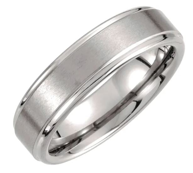 Tungsten 6 mm Stepped-Edge Inlay Comfort-Fit Band Size 9.5