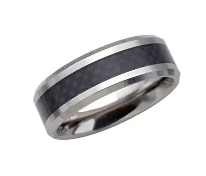 Tungsten 8 mm Beveled-Edge Band with Black Carbon Fiber Center Size 11.5