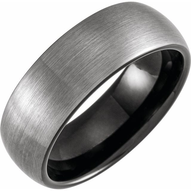 Black PVD Tungsten 8 mm Half Round Band Size 8 with Satin Finish