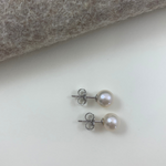 Sterling Silver Rhodium Plated 6-7mm Freshwater Cultured Pearl Stud Earrings