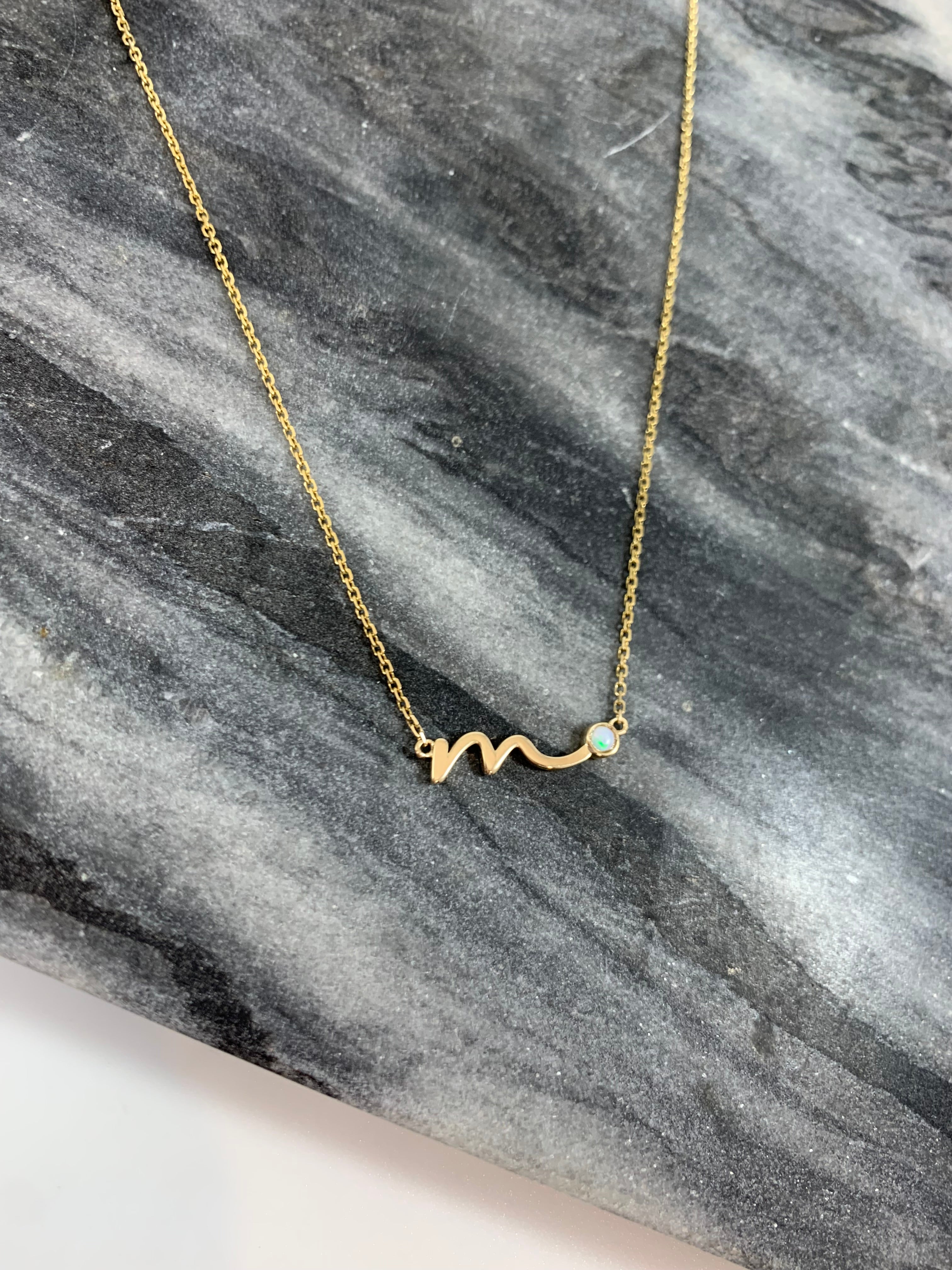 10k Yellow Gold "M" with Opal Necklace