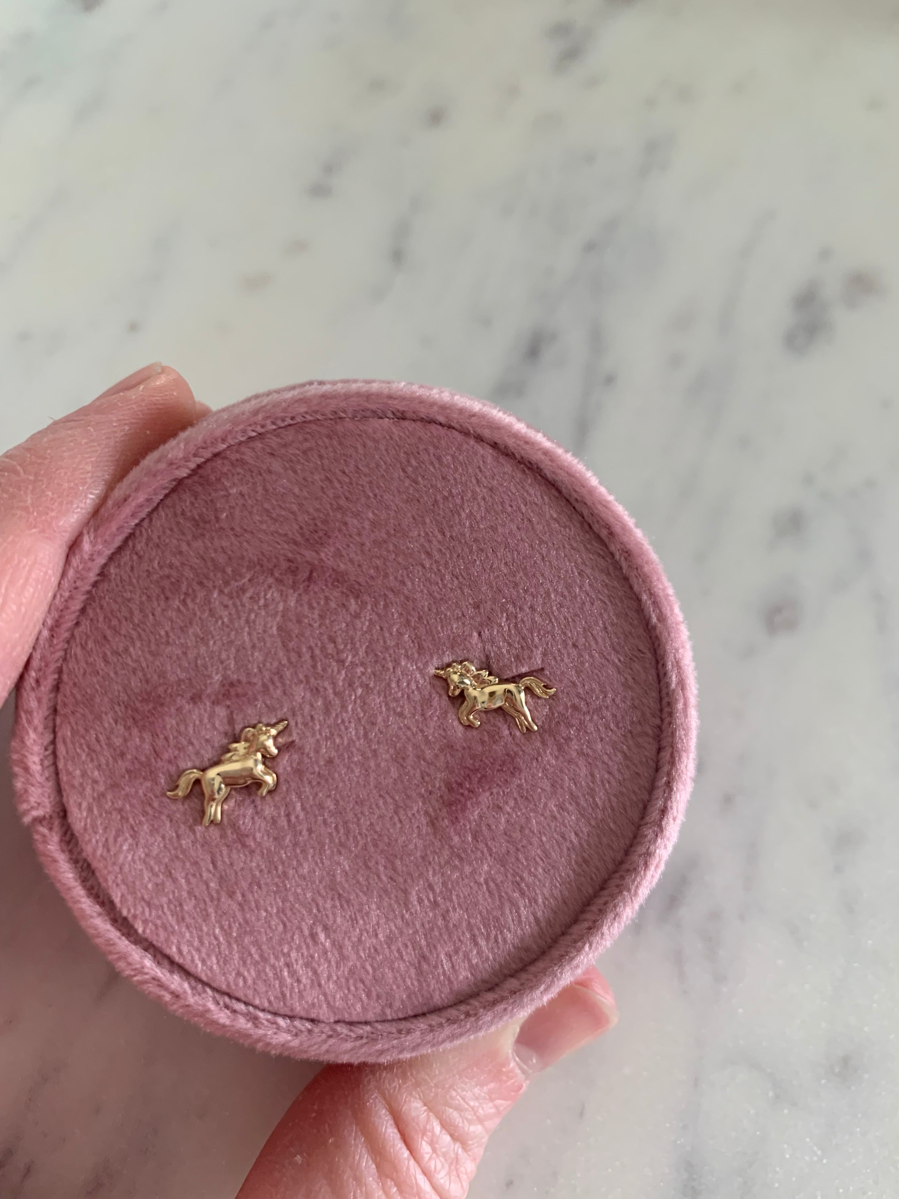 14k yellow gold youth unicorn earrings