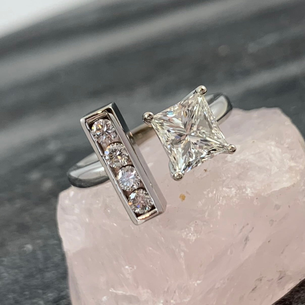 Custom 10k white gold open style diamond fashion ring