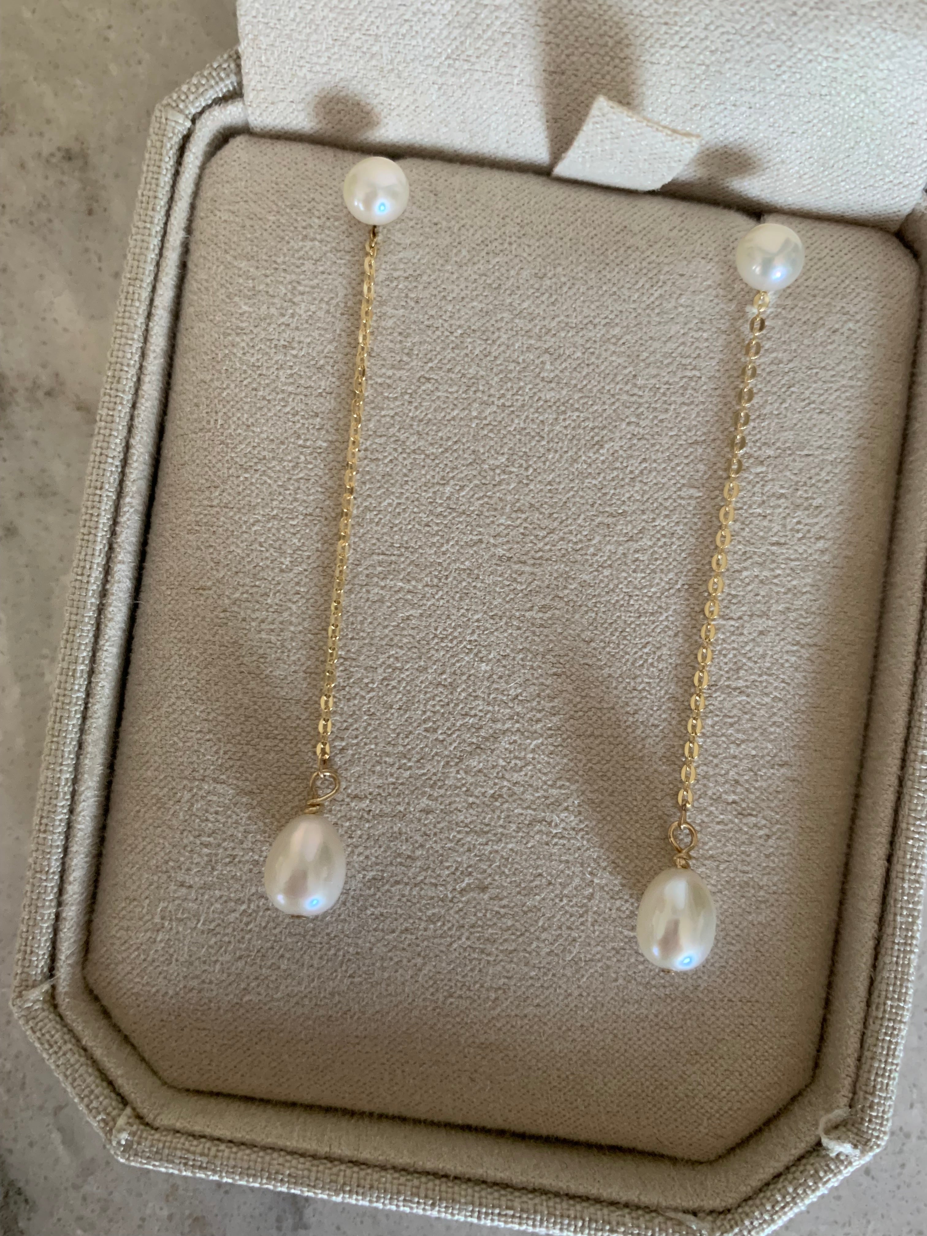 10k yellow gold pearl stud earrings plus removable chain drop