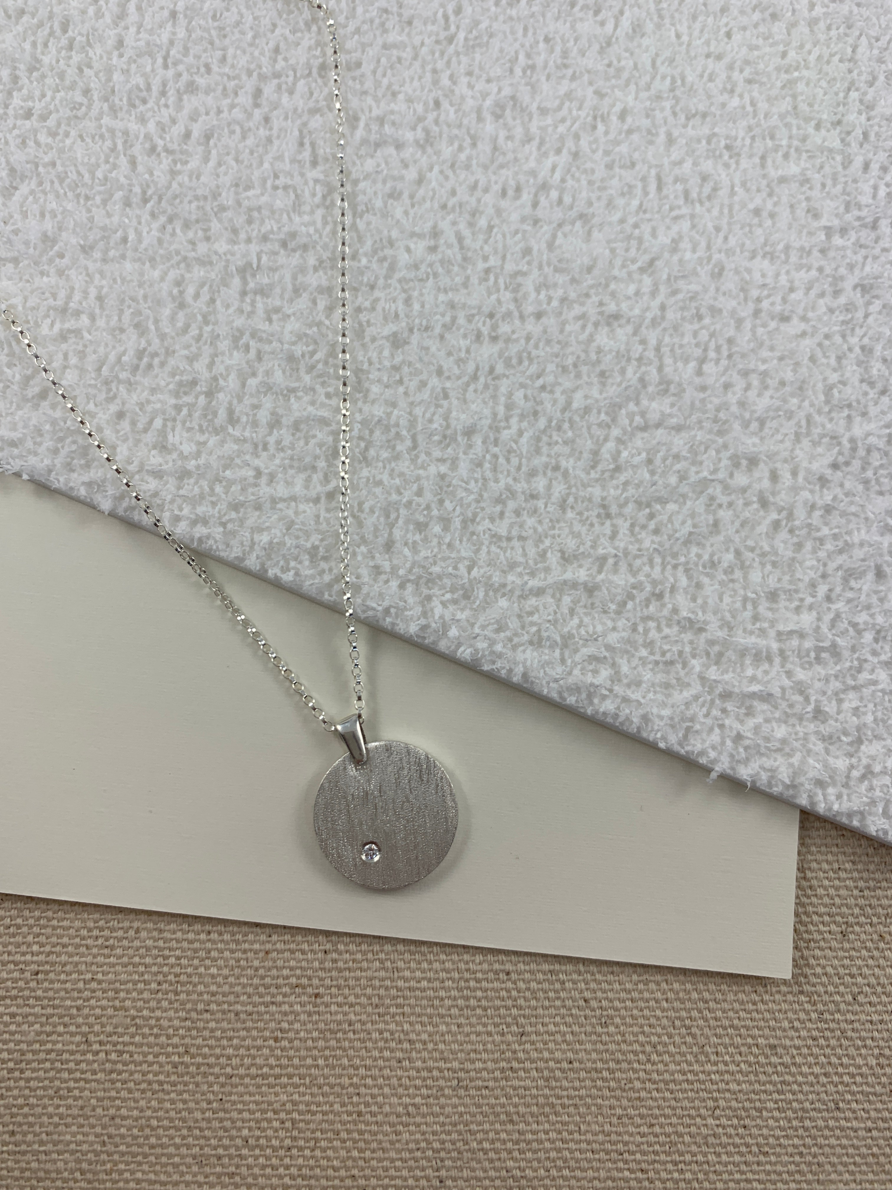 Sterling Silver Disc Pendant with 1 Round Diamond