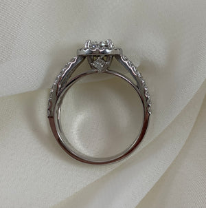 14k White Gold Oval Halo Diamond Engagement Ring with Split Shank