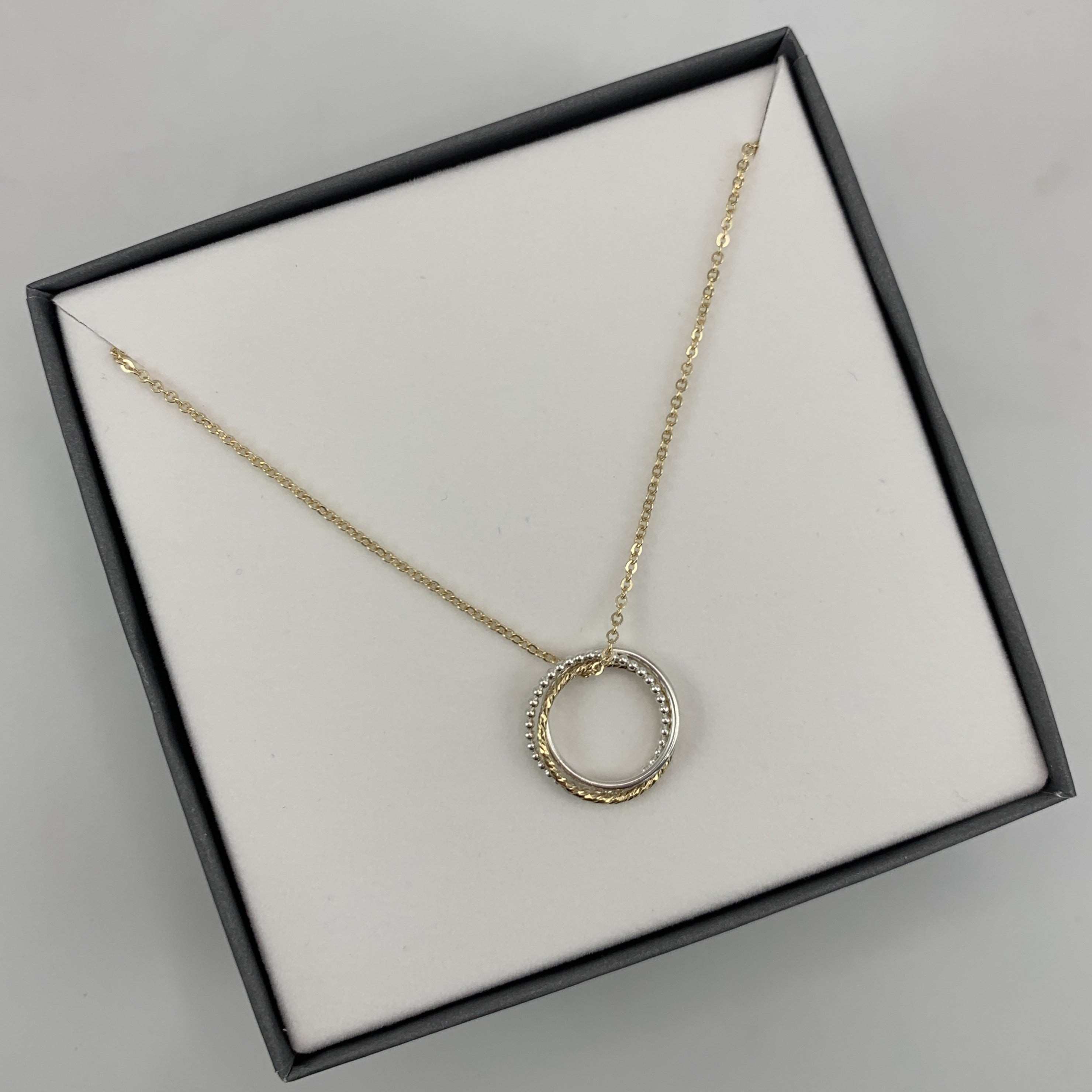 Yellow Gold-Filled & Sterling Silver 3 Ring Necklace