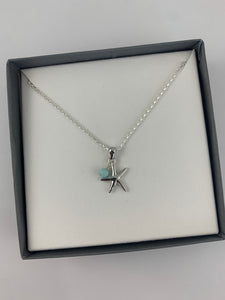 Ladies Sterling Silver Starfish Necklace with Turquoise Bead