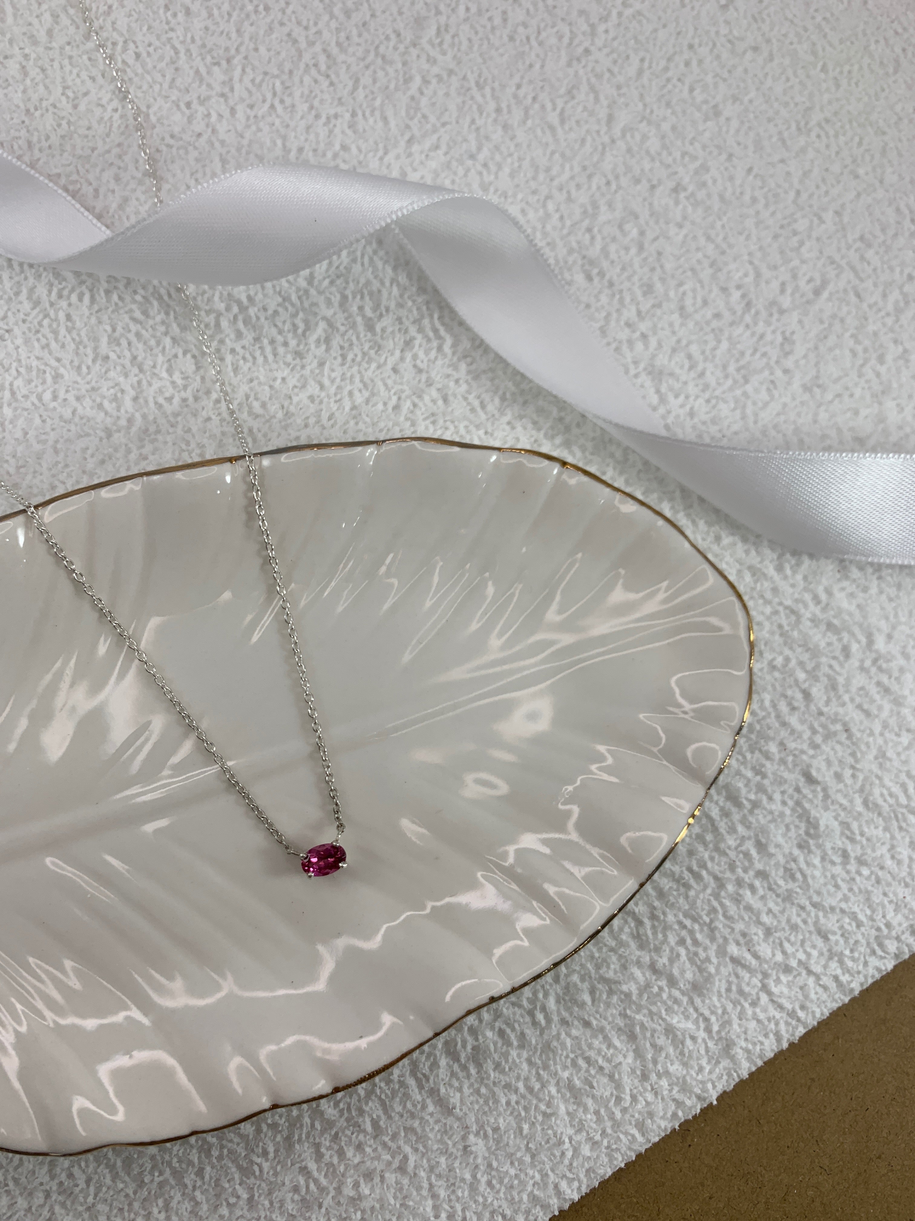 Horizontal Oval Pink Tourmaline Necklace