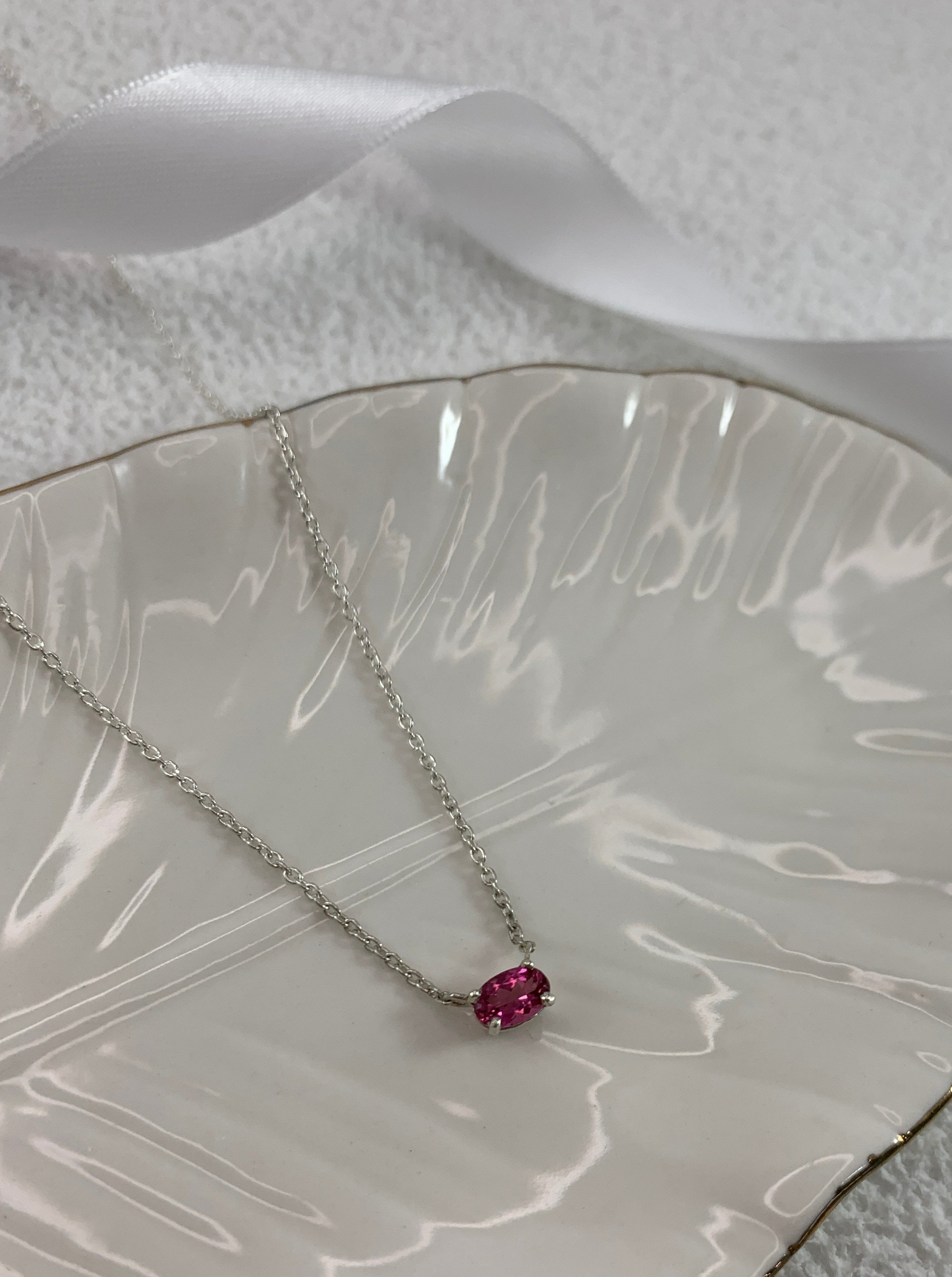 Horizontal Oval Pink Tourmaline Necklace