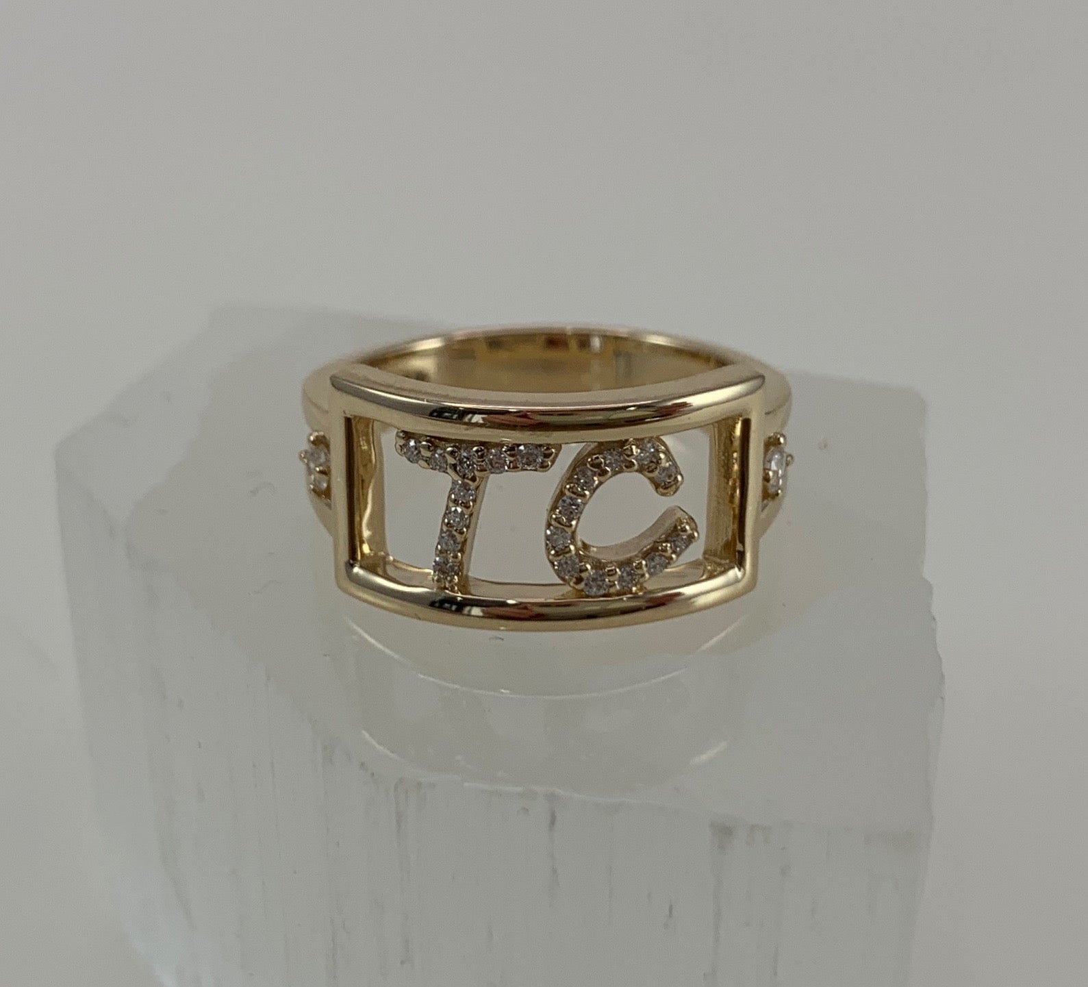 14k Yellow Gold Diamond "TC" Initial Ring