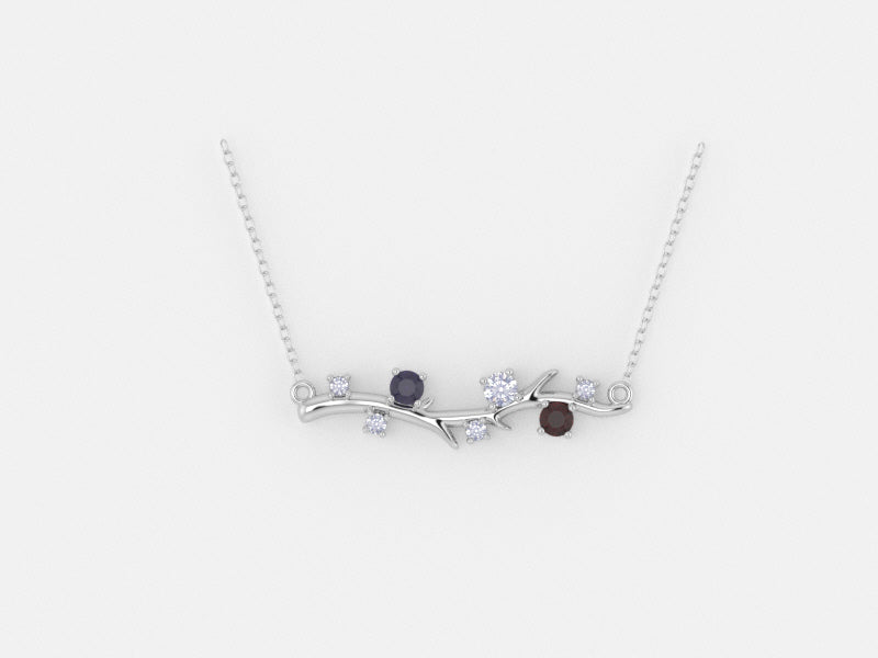 14k White Gold Diamond and Birthstone Branch Necklace