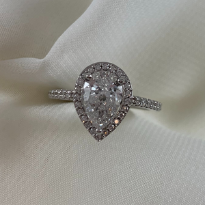 14k White Gold Pear Halo Diamond Engagement Ring