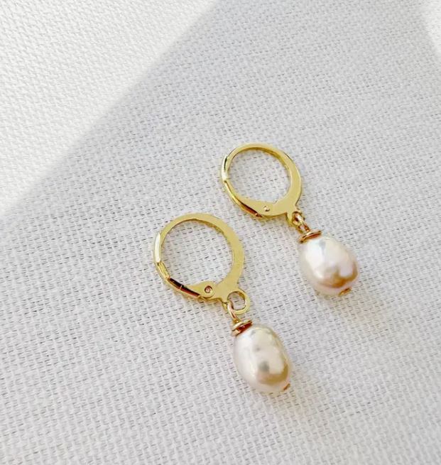 Isla Freshwater Pearl Huggie Hoops Earrings Gold Filled by True by Kristy