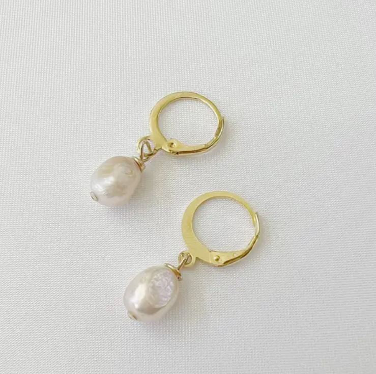 Isla Freshwater Pearl Huggie Hoops Earrings Gold Filled by True by Kristy