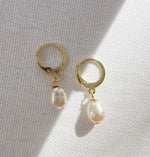 Isla Freshwater Pearl Huggie Hoops Earrings Gold Filled by True by Kristy