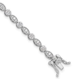 Sterling Silver Rhodium-plated Round/Marquise Pattern CZ 7.5in Bracelet