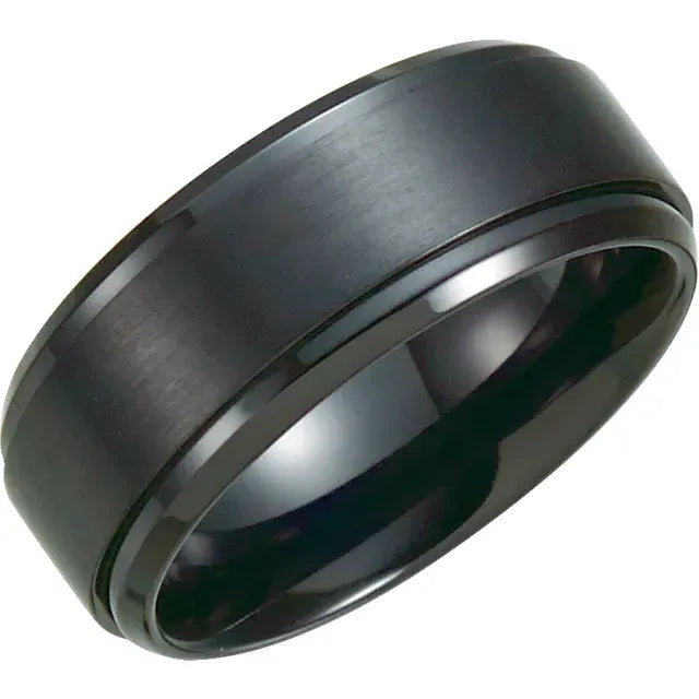 Black Titanium 9 mm Ridged Band Size 10