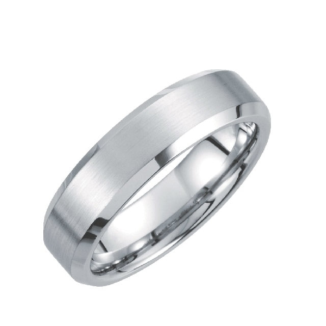 White Tungsten 6 mm Satin & Polished Beveled-Edge Band Size 10